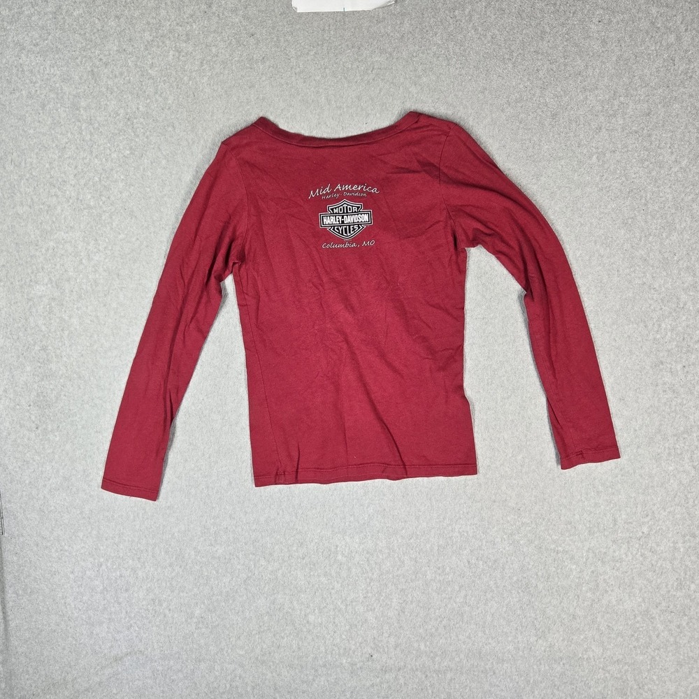 VINTAGE Harley-Davidson Women Shirt M Red Columbia OH Pullover Long Sleeve - Picture 1 of 12